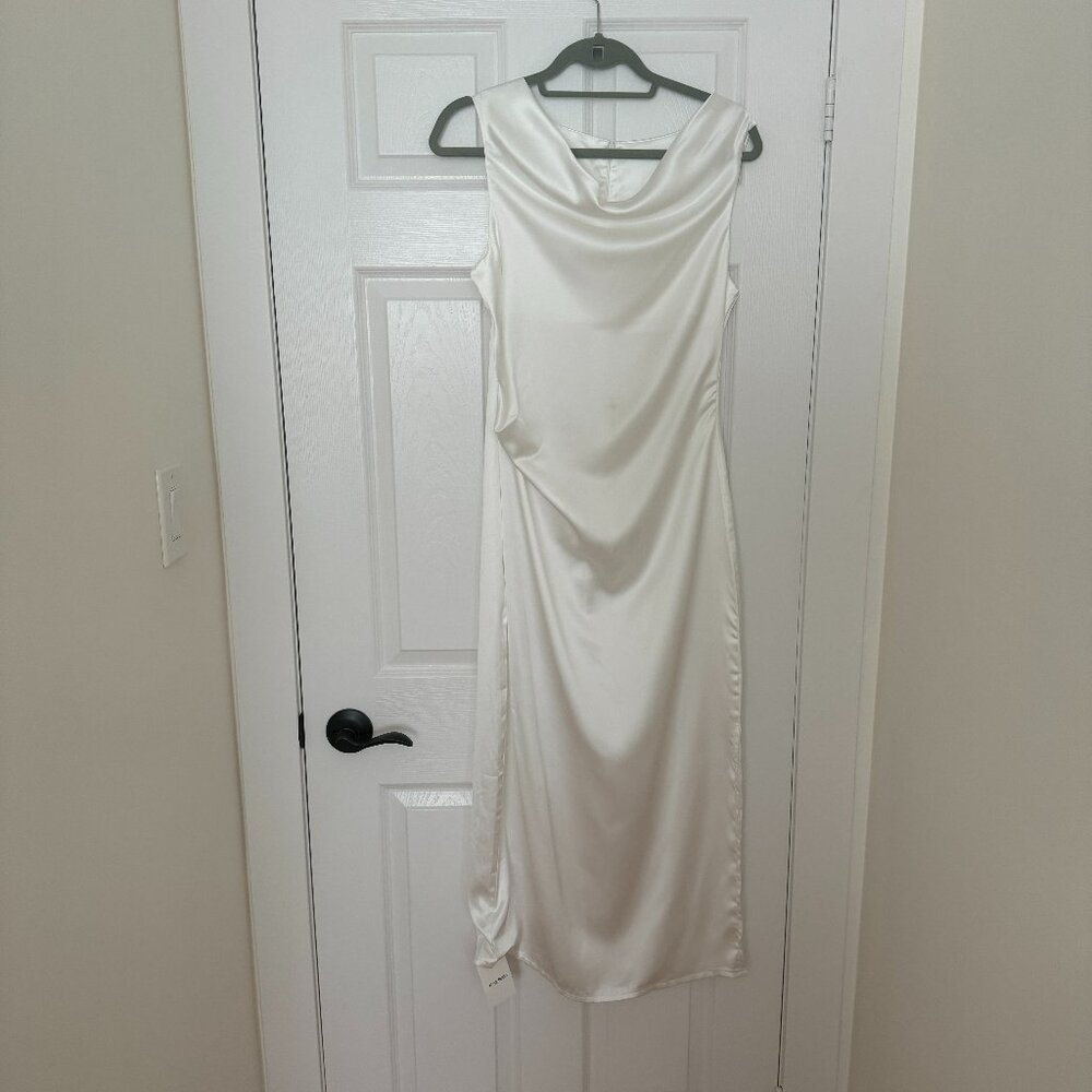 White satin full length dress